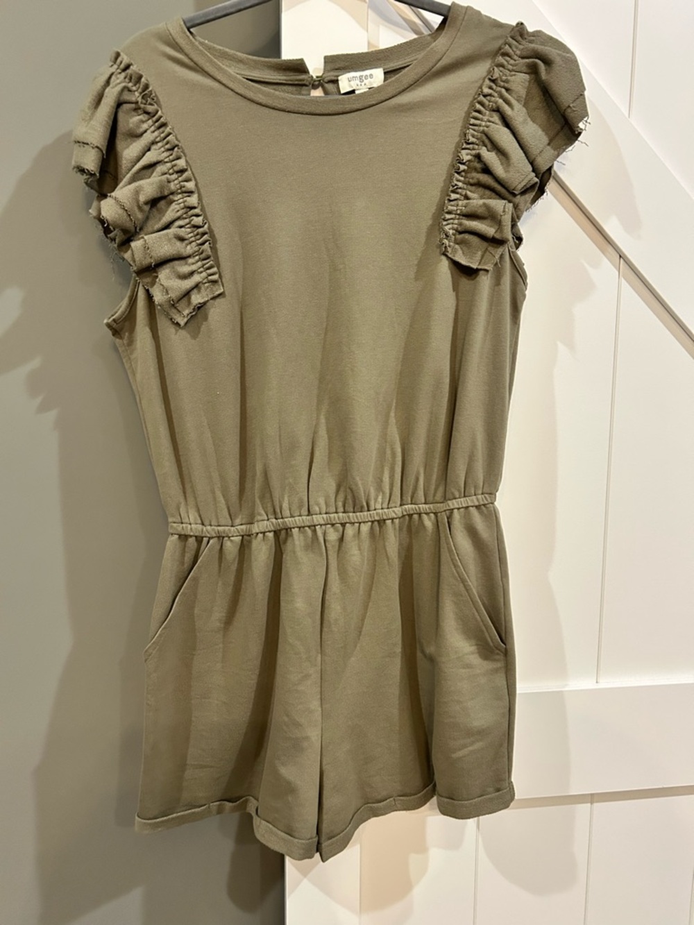 Umgee Olive Green Ruffled-Sleeve Knit Romper